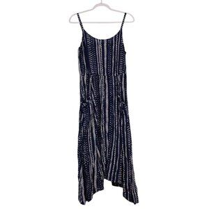 Cabi Midi Dress Size Medium Navy Shark Bite Hem Elastic Waist Geometric Preppy